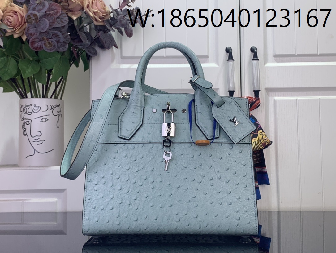 [88factory] 루이비통 LV 시티 스티머 MM백 M84079 27*23*13cm 스카이 블루 타조무늬