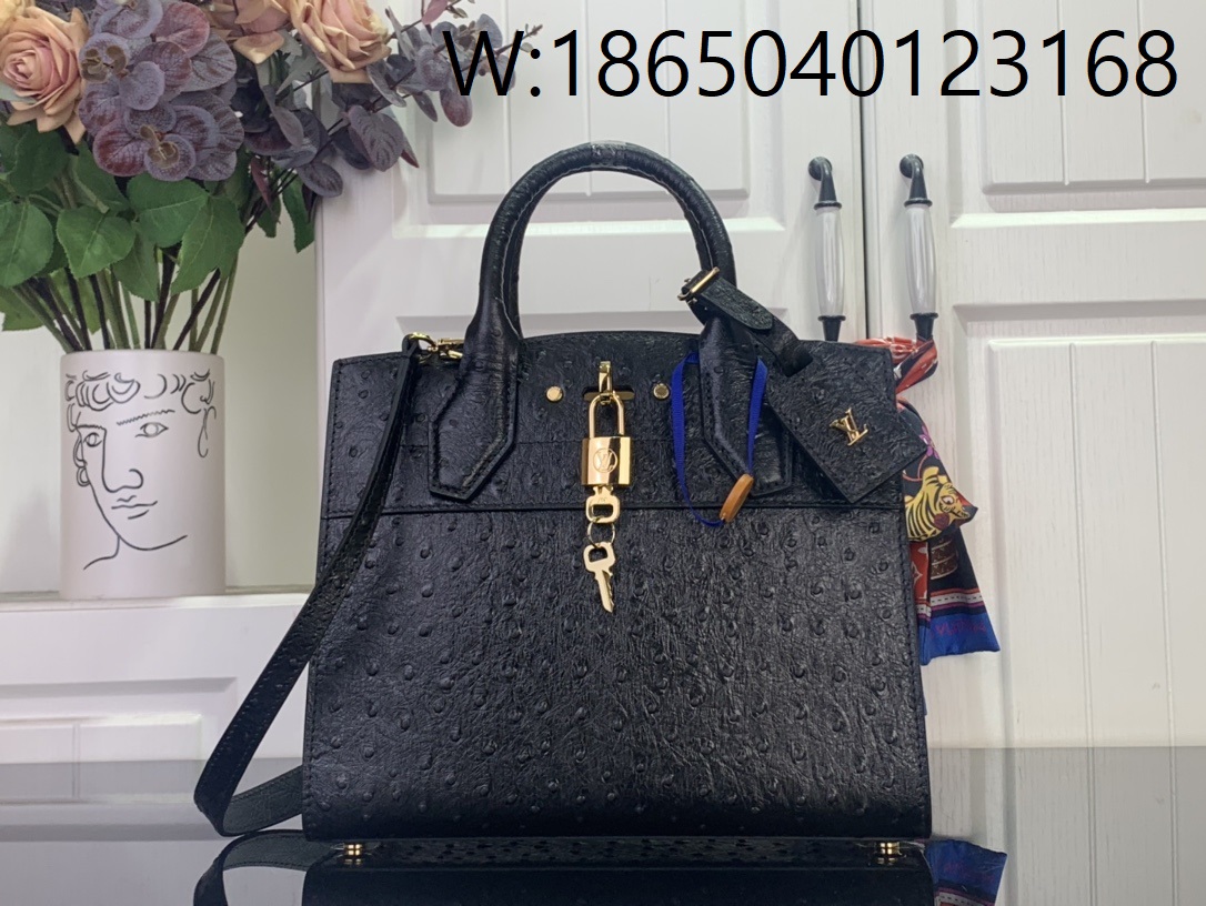 [88factory] 루이비통 LV 시티 스티머 MM백 M84079 27*23*13cm 블랙 타조무늬