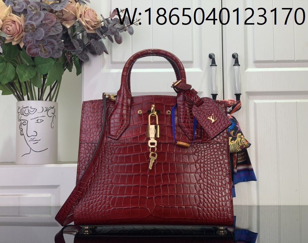 [88factory] 루이비통 LV 시티 스티머 MM백 M95846 27*23*13cm 레드 악어무늬