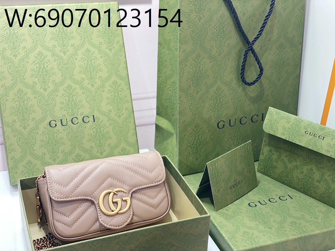 [JHL] 구찌 GG 마몽 마틀라세 슈퍼 미니백 라이트 갈색 476433 16.5cm