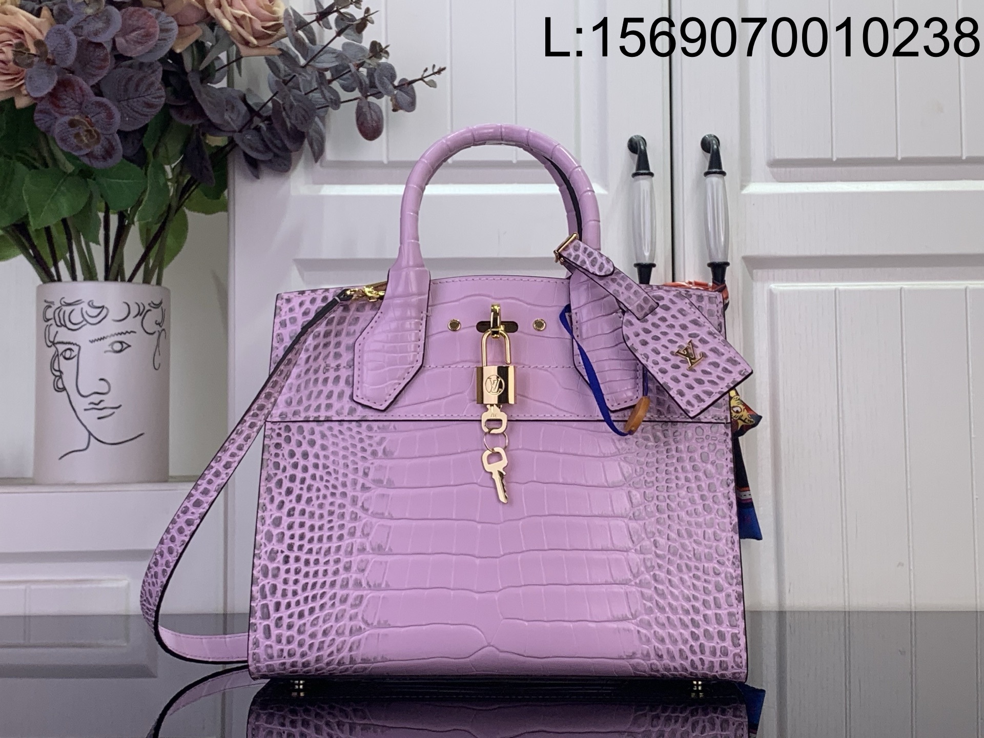 [88factory] 루이비통 LV 시티 스티머 MM백 M95846 27*23*13cm 라이트 퍼플 악어무늬