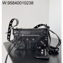 [dxg] 발렌시아가 아레나 램스킨 에이지드 실버 하드웨어 르 카골 XS 플랩백 블랙 24*14*5cm