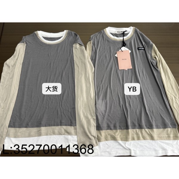 [ZZB] 미우미우 페이크 레이어링 긴팔티 배색 그레이