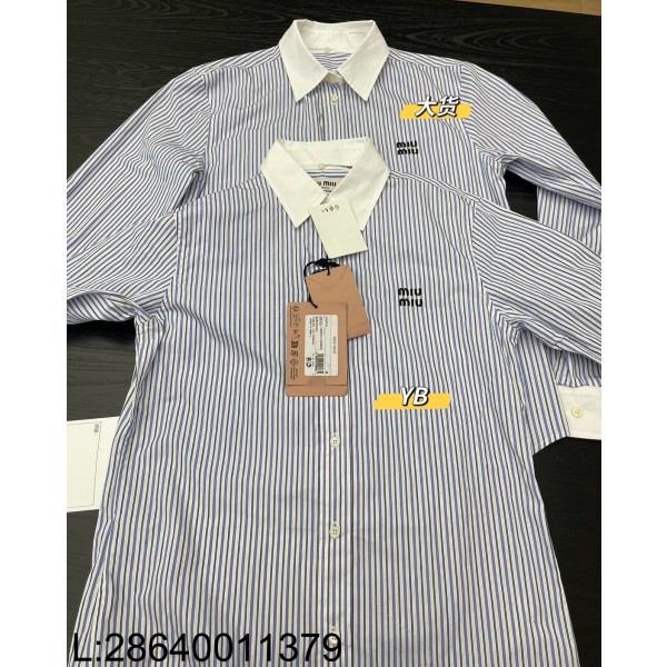 [ZZB] 미우미우 스트라이프 포플린 셔츠 화이트 라이트 블루