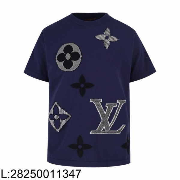 [잔디집2] 루이비통 LV 로고 자카드 니트 반팔티 네이비