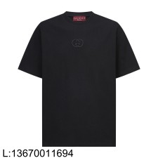 [잔디집2] 구찌 GG 인터로킹 자수 코튼 저지 반팔티 블랙