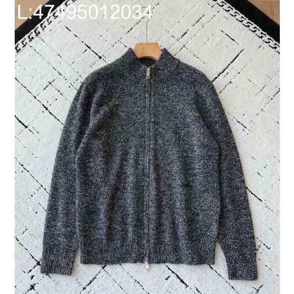 [GJ] 로로피아나 양털 단색 지퍼 가디건 다크 그레이