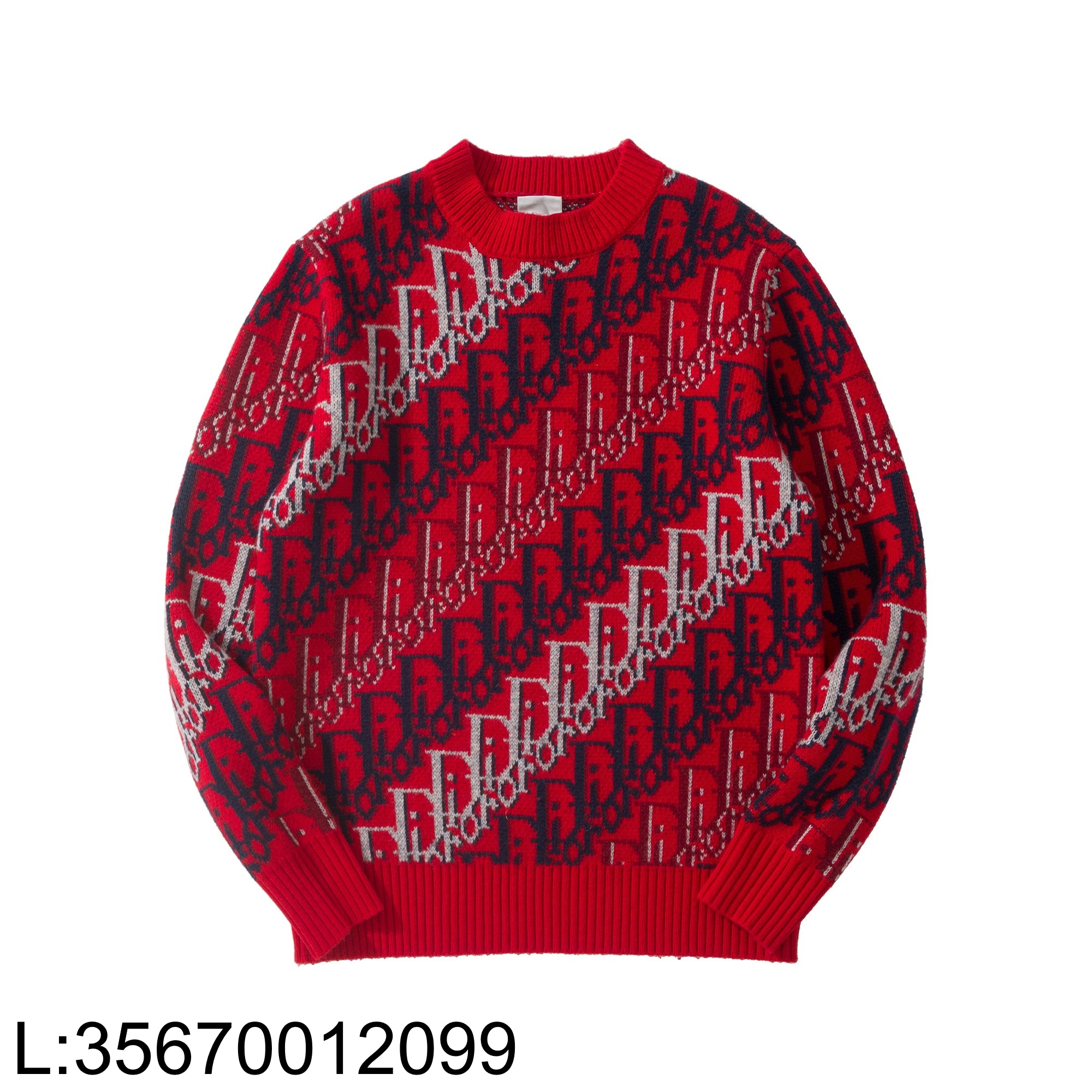 [흰] 디올 배색 오블리크 자카드 니트 레드