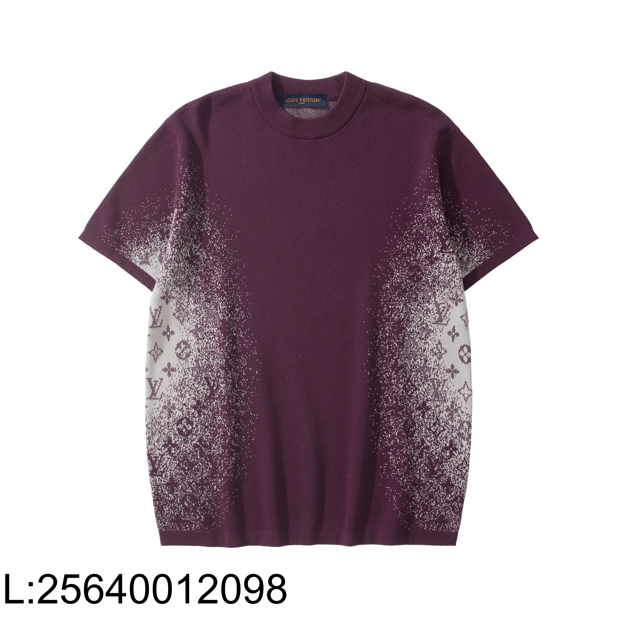 [흰] 루이비통 옆 그라데이션 모노그램 니트 반팔티 와인