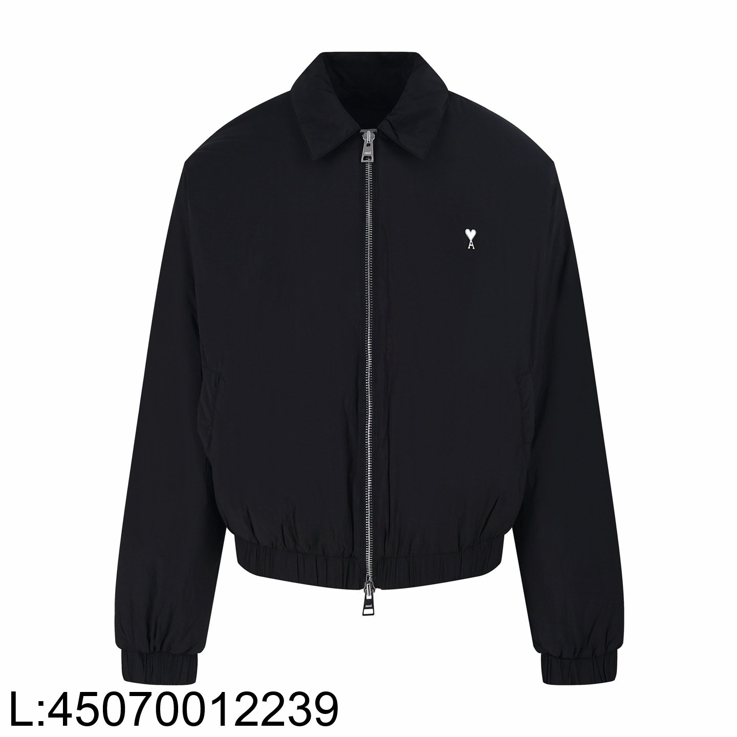 [잔디집2] 아미 흰색 로고 코튼 지퍼 카라 자켓 블랙