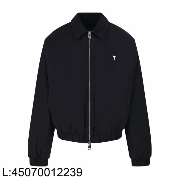 [잔디집2] 아미 흰색 로고 코튼 지퍼 카라 자켓 블랙