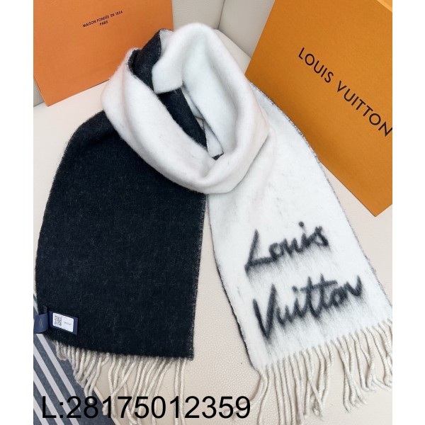 AGG 루이비통 모노그램 양색 스카프 블랙 화이트 25*200cm 면양털 58% 42%알파카