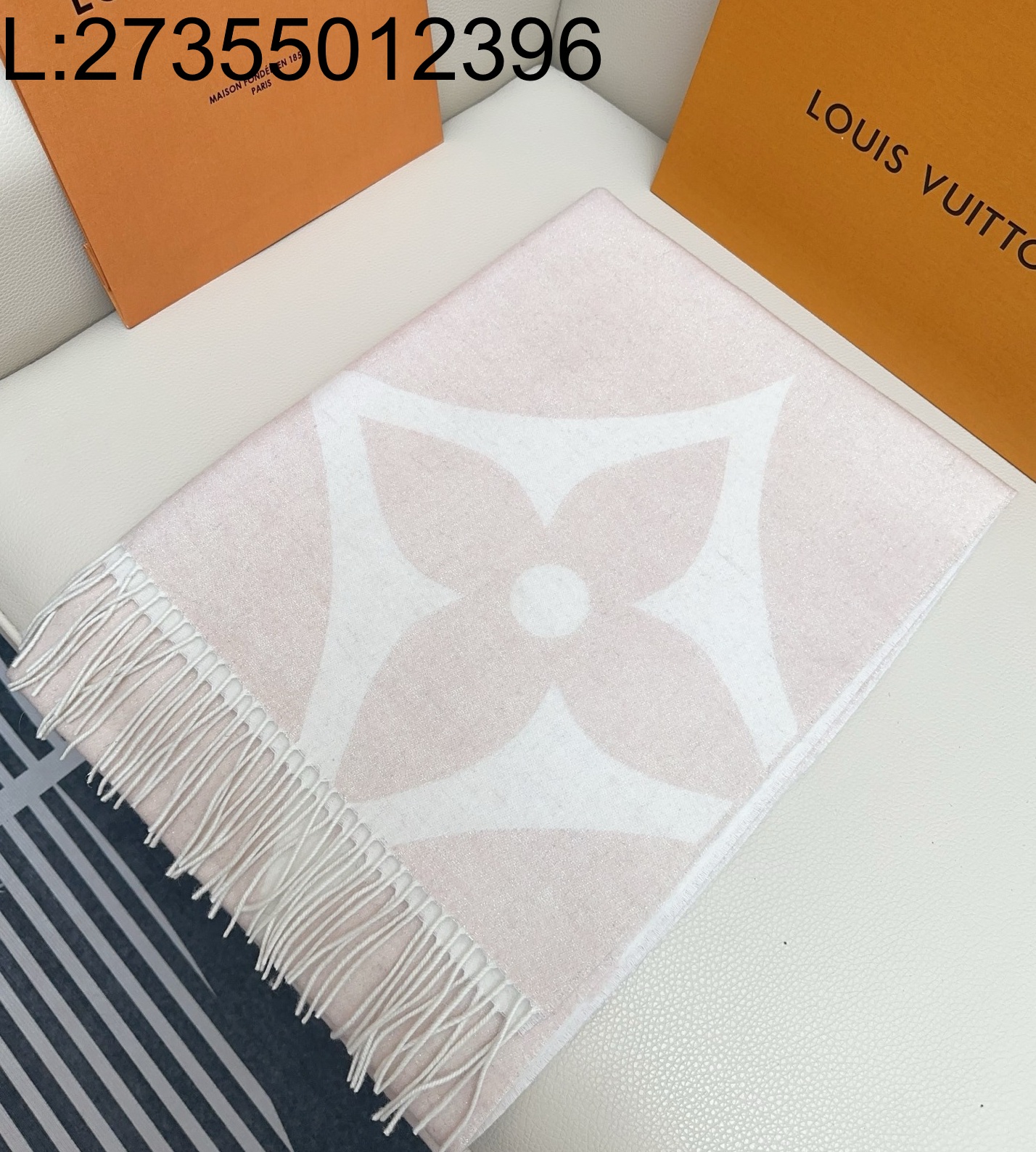 AGG 루이비통 점보 LV 플라워 캐시미어 태슬 스카프 핑크 70*200cm