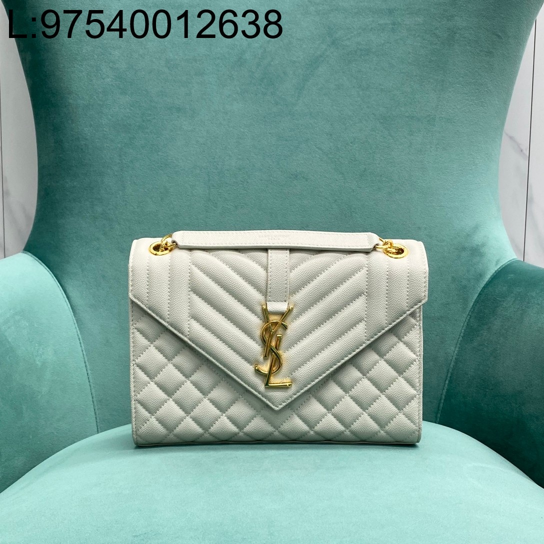 Pomegrante 생로랑 그랑 드 뿌드르 퀼팅 가죽 ENVELOPE 미디엄 600185 24*6*17cm 화이트