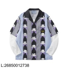 [흰] 프라다 타임캡슐 프린티드 코튼 셔츠 라이트 블루 시클라멘 페이크 레이어링 긴팔 셔츠