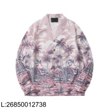 [흰] 프라다 타임캡슐 프린티드 야자나무 코튼 긴팔 셔츠 핑크