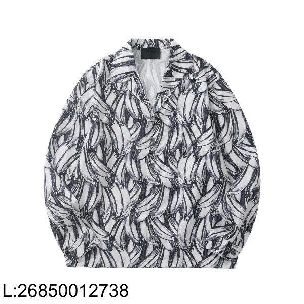 [흰] 프라다 타임캡슐 프린티드 바나나 코튼 긴팔 셔츠 흑백색