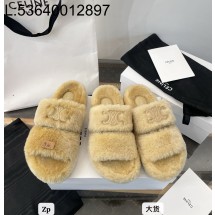 [DXJ] 셀린느 셔링 퍼 트리옹프 오픈 슬라이드 슬리퍼 베이지 브라운 4cm