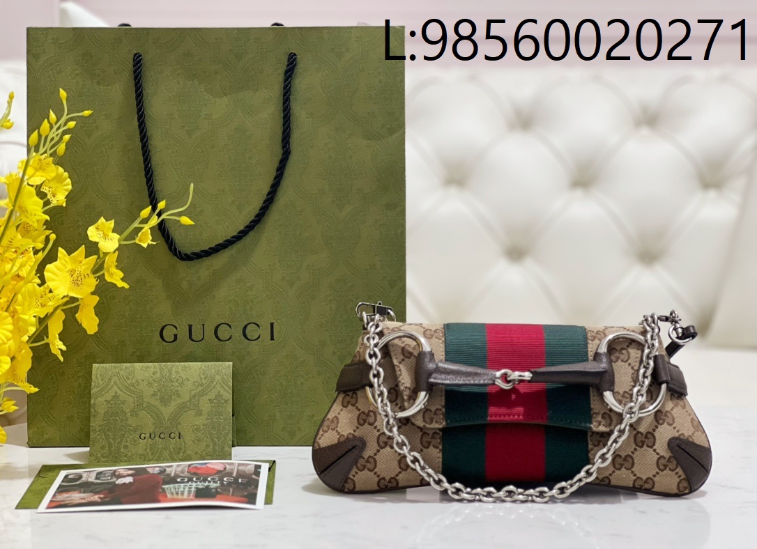 [JHL] 구찌 홀스빗 체인 스몰 숄더백 베이지 에보니 GG 캔버스 764339 27*11.5*5cm