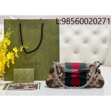 [JHL] 구찌 홀스빗 체인 스몰 숄더백 베이지 에보니 GG 캔버스 764339 27*11.5*5cm