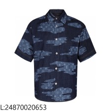 [잔디집2] 루이비통 모노그램 샴브레이 포켓 코튼 반팔 카라 셔츠 데님 1AIMJ8