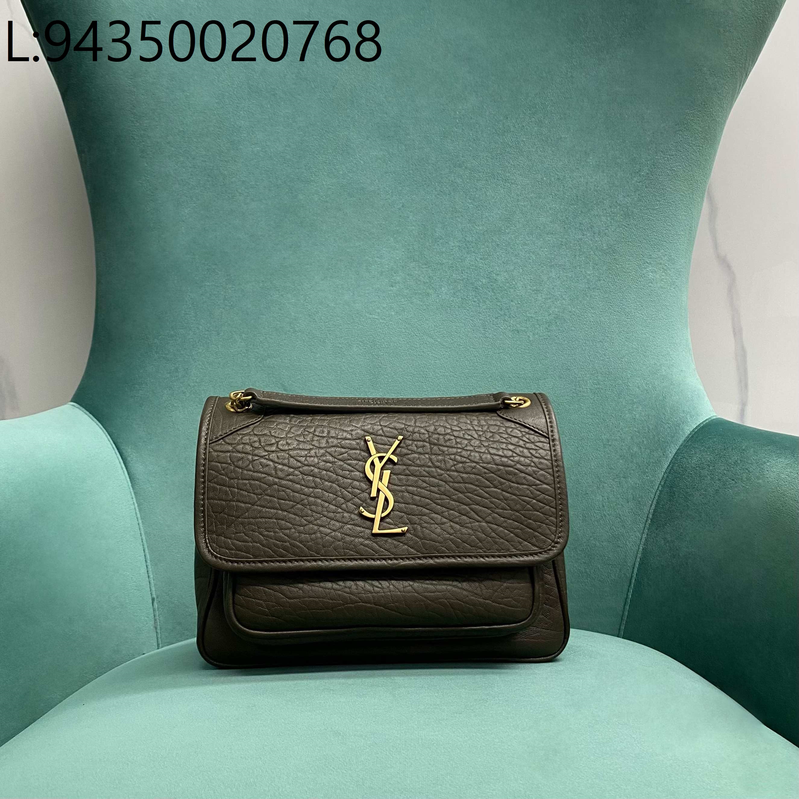 Pomegrante 생로랑 니키 그레인드 램스킨 올리브 금장 633179 22*17*12cm