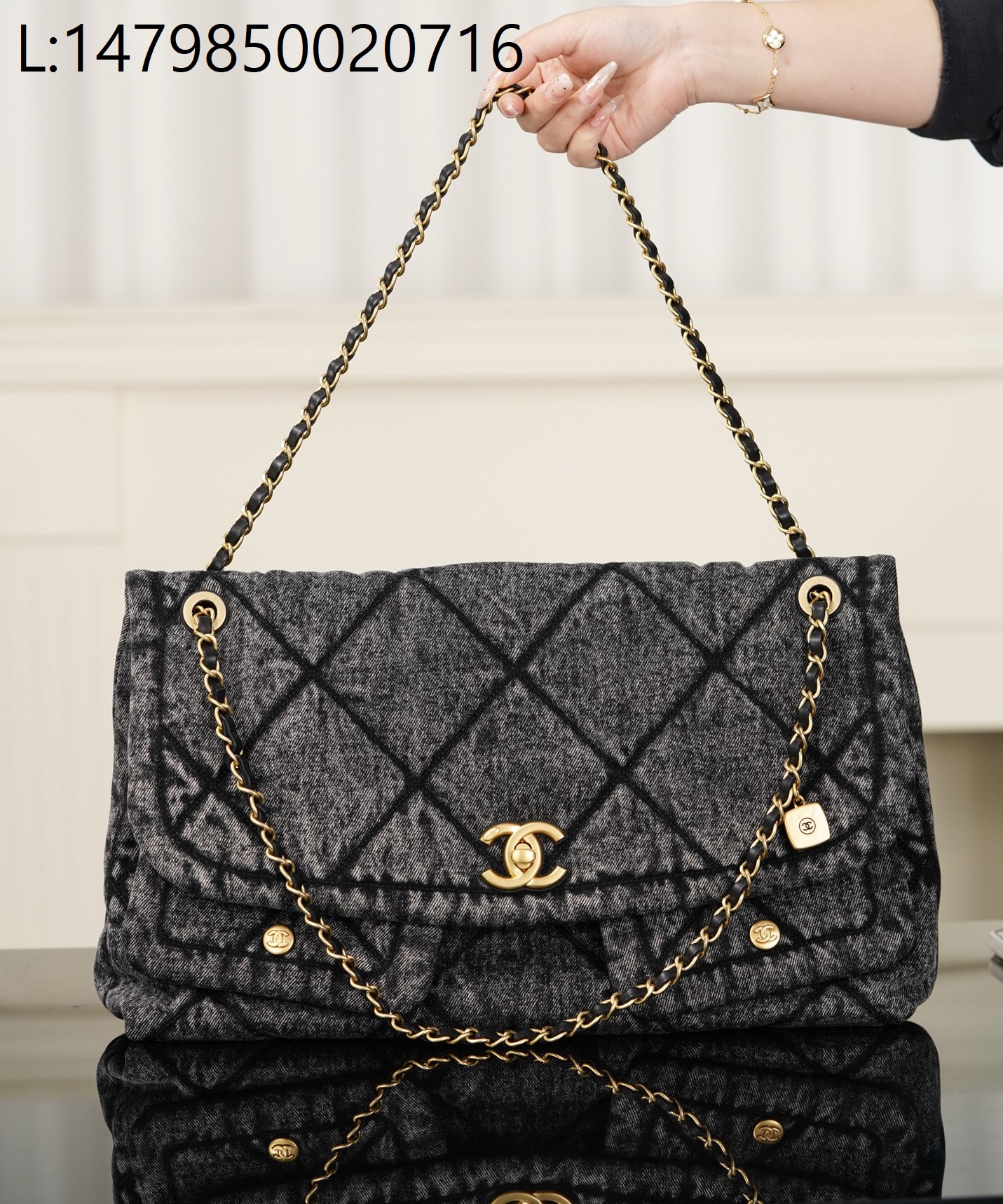 [JD] 샤넬 25K 데님 호보 골드 메탈 블랙 더블 포켓 27*45*10cm