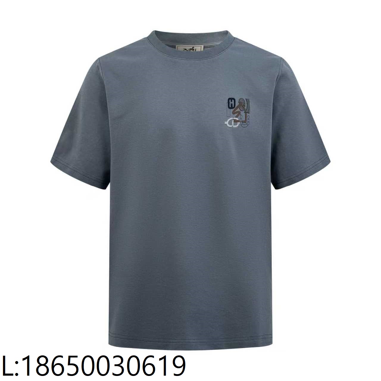 [잔디집2] 에르메스 파리스 아플리케 가죽 반팔티 남회색