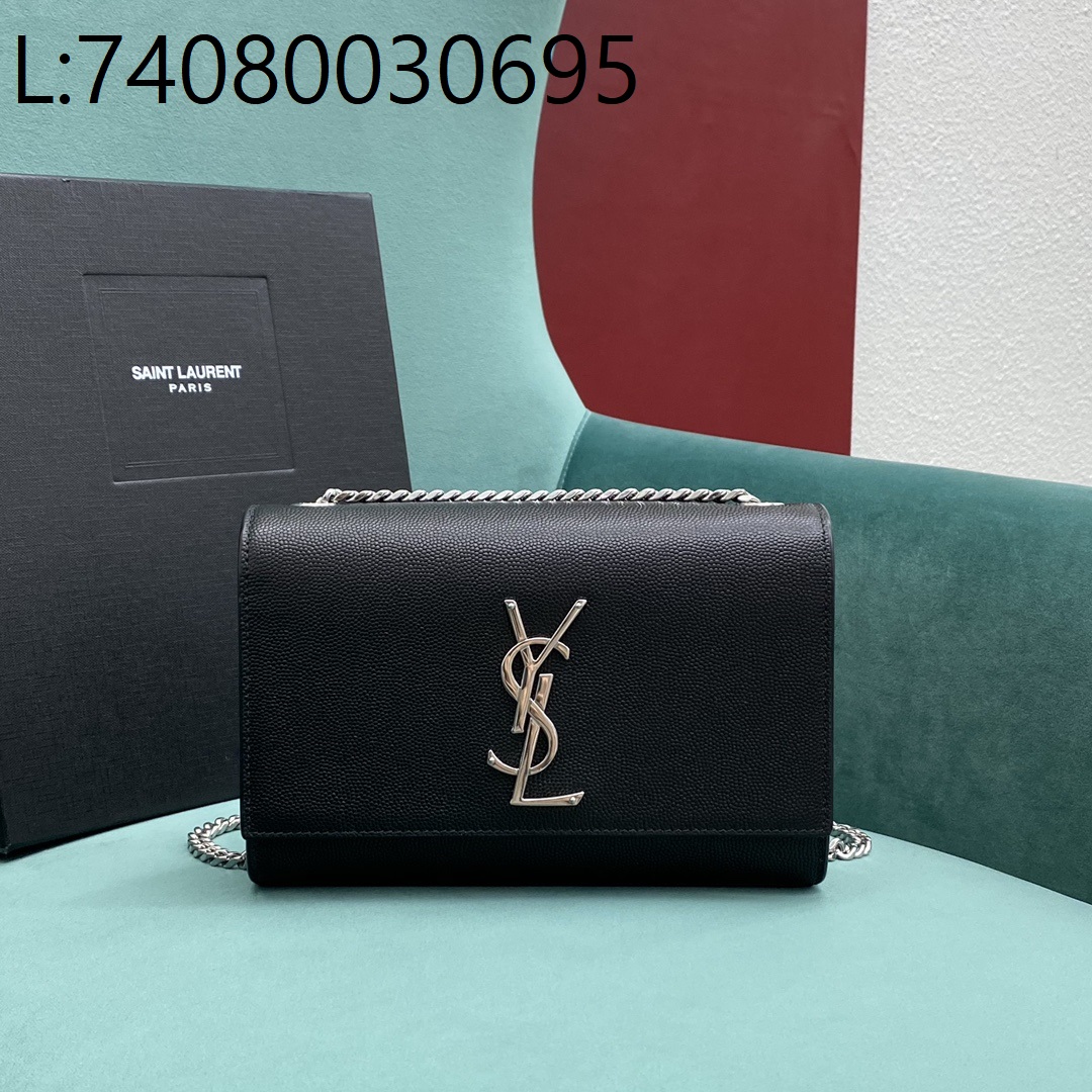 Pomegrante 생로랑 그랑 드 뿌드르 가죽 KATE 스몰 백 20*5*12.5cm 은장 블랙 469390