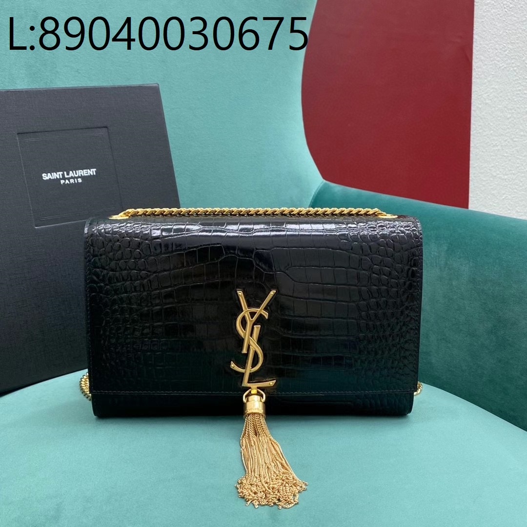 Pomegrante 생로랑 엠보싱 크로커다일 가죽 KATE 미디엄 태슬 백 골드 354119 24*5*14.5cm 블랙