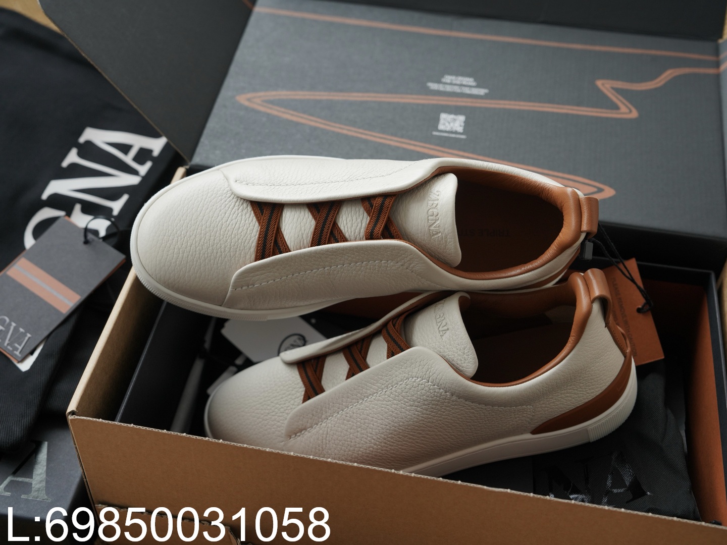 [AP공장] 제냐 트리플 스티치 TM 스니커즈 화이트 브라운 남성용