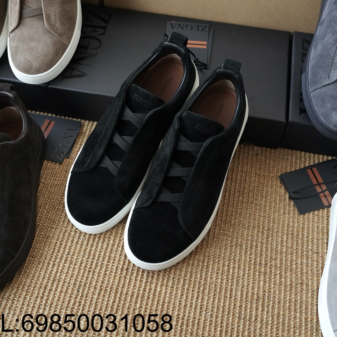 [AP공장] 제냐 트리플 스티치 TM 스니커즈 흑백 스웨이드 남성용 