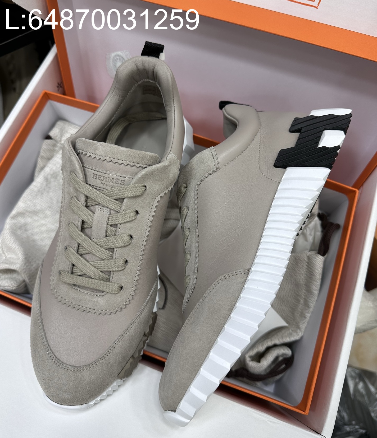 [AP공장] 에르메스 바운싱 스니커즈 라이트 회녹색 블랙 H 남성용