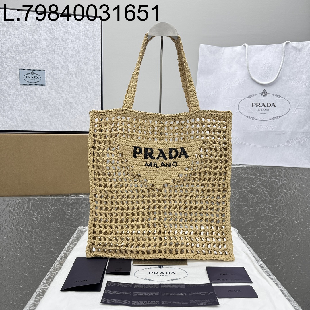 [카타공장, kata공장] 프라다 프라다 라피아 토트백 탄 37*36*4cm