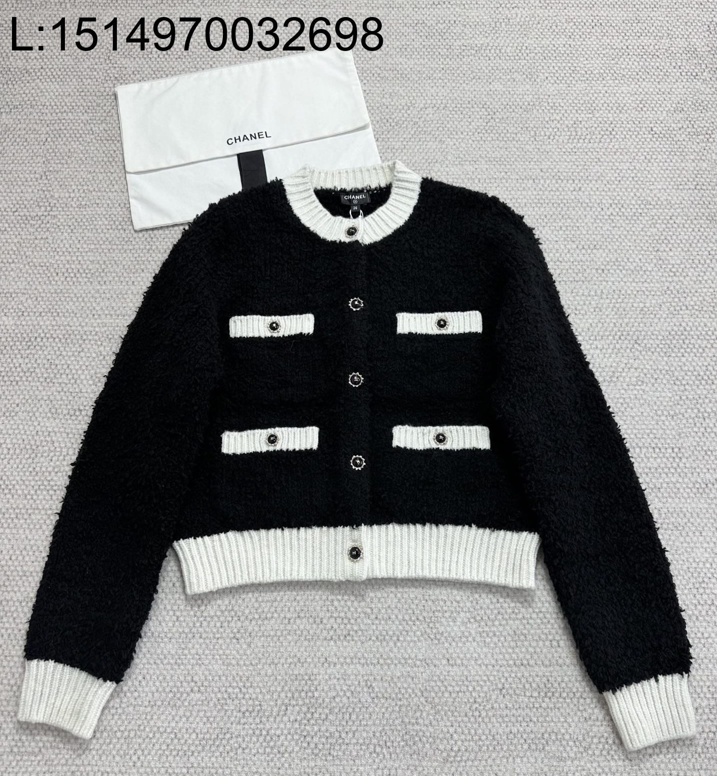 [타지아공장(tj공장) -여성전용] 샤넬 25K 울 배색 가디건 4포켓 블랙