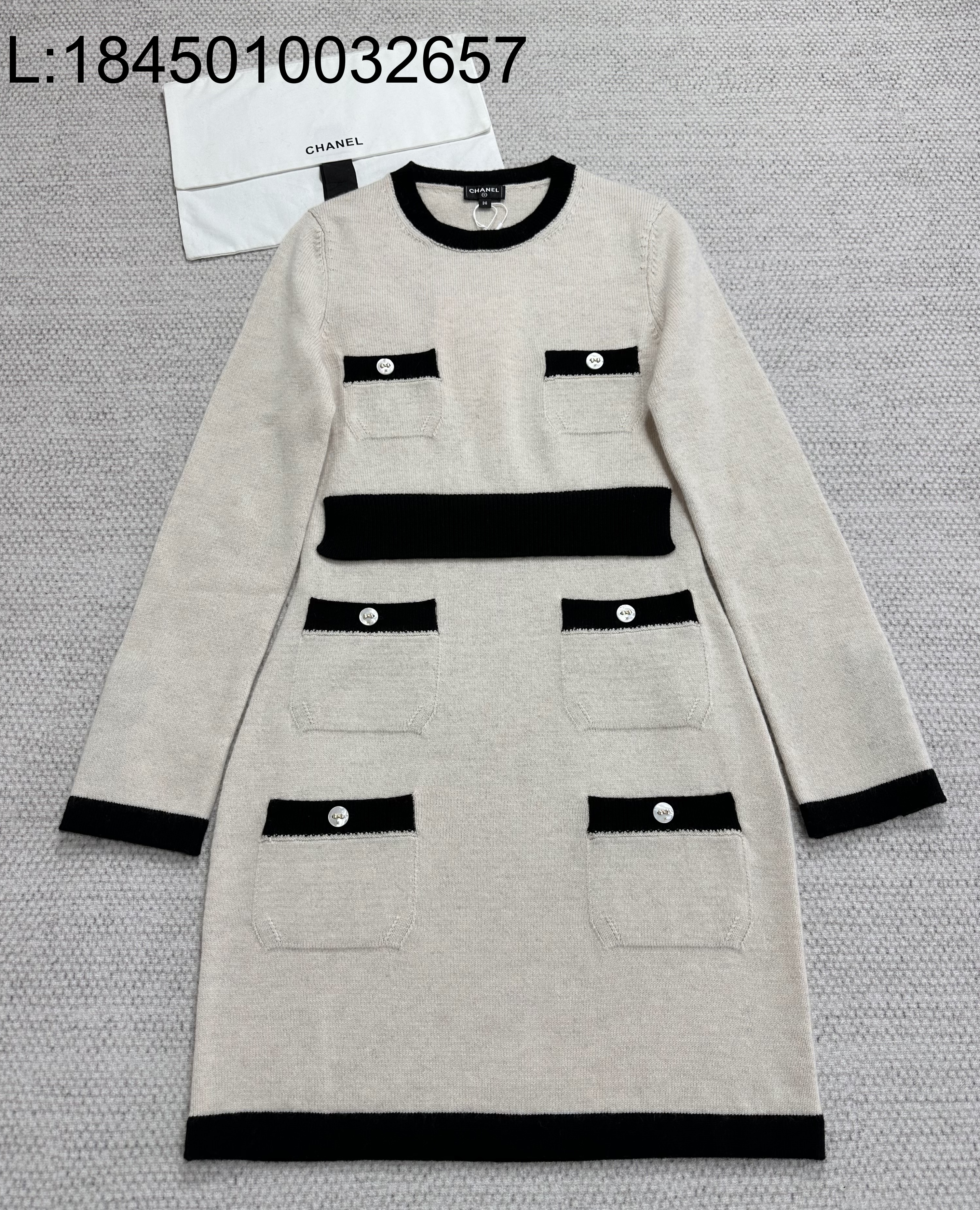 [타지아공장(tj공장) -여성전용] 샤넬 25K 캐시미어 배색 원피스 라이트 베이지