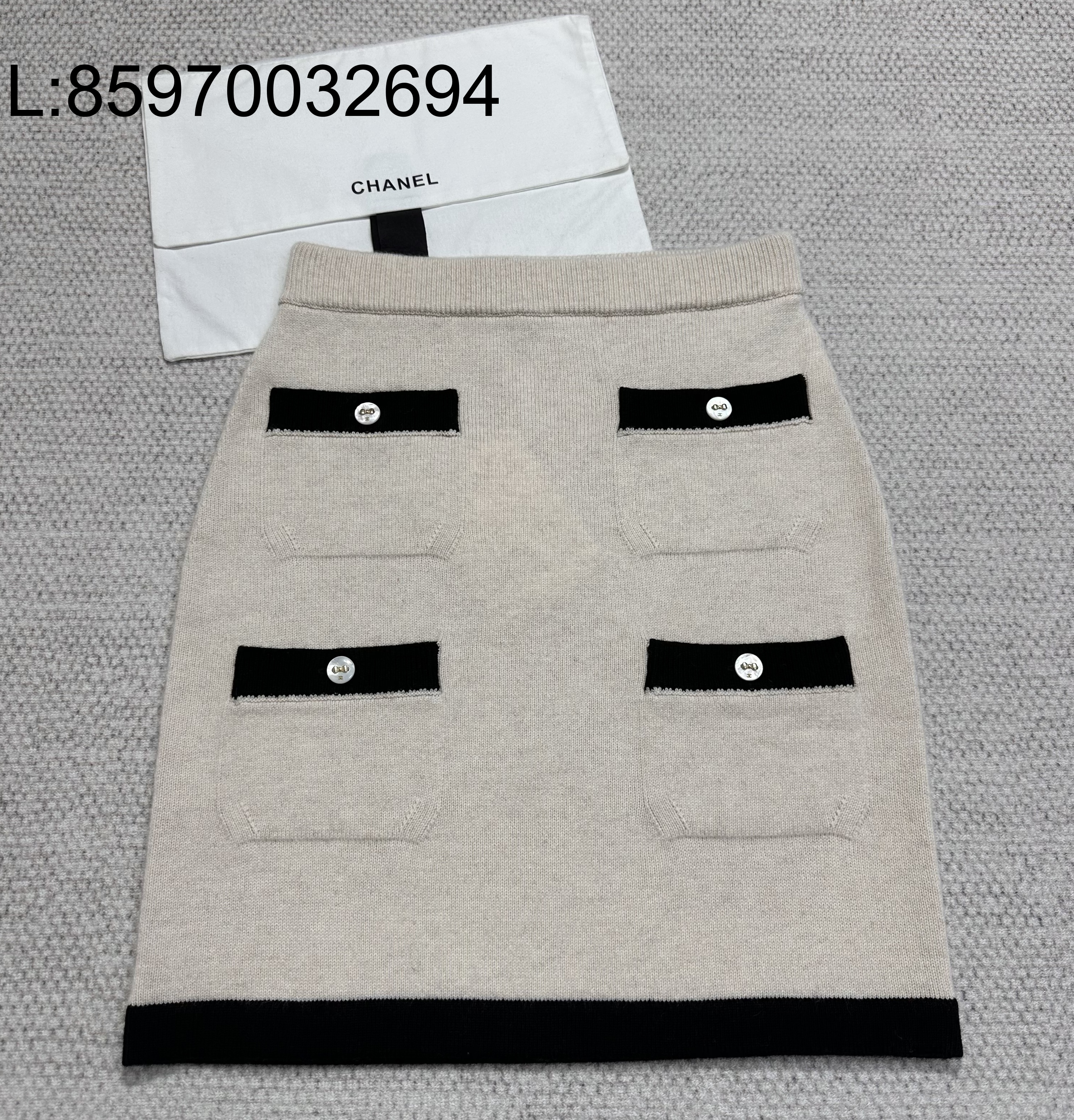 [타지아공장(tj공장) -여성전용] 샤넬 25K 캐시미어 배색 스커트 라이트 베이지