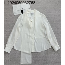 [타지아공장(tj공장) -여성전용] 샤넬 CC로고 자카드 실크 리본 긴팔 셔츠 화이트