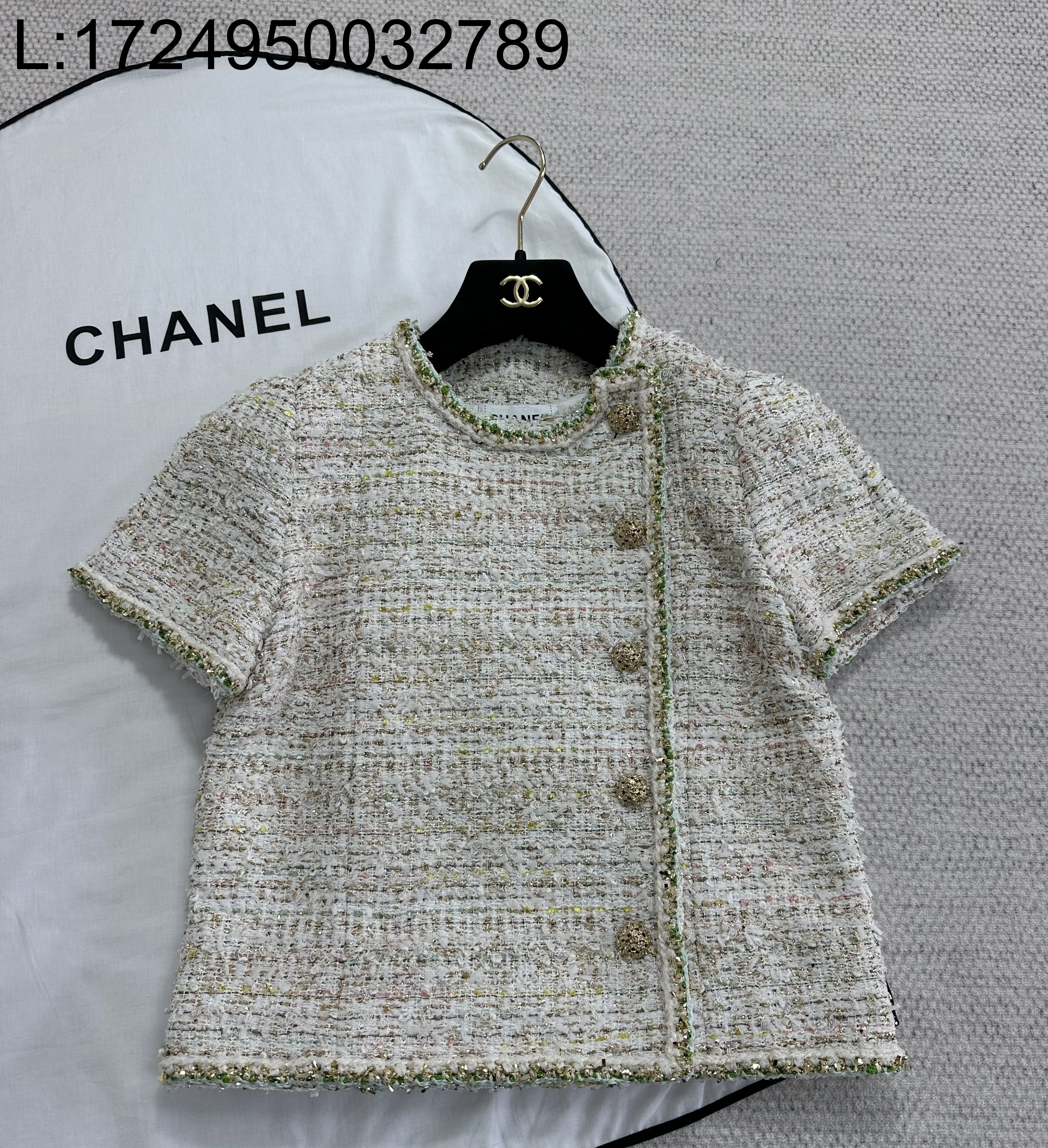 [타지아공장(tj공장) -여성전용] 샤넬 봄 트위드 반팔 자켓 골드 라이트 베이지