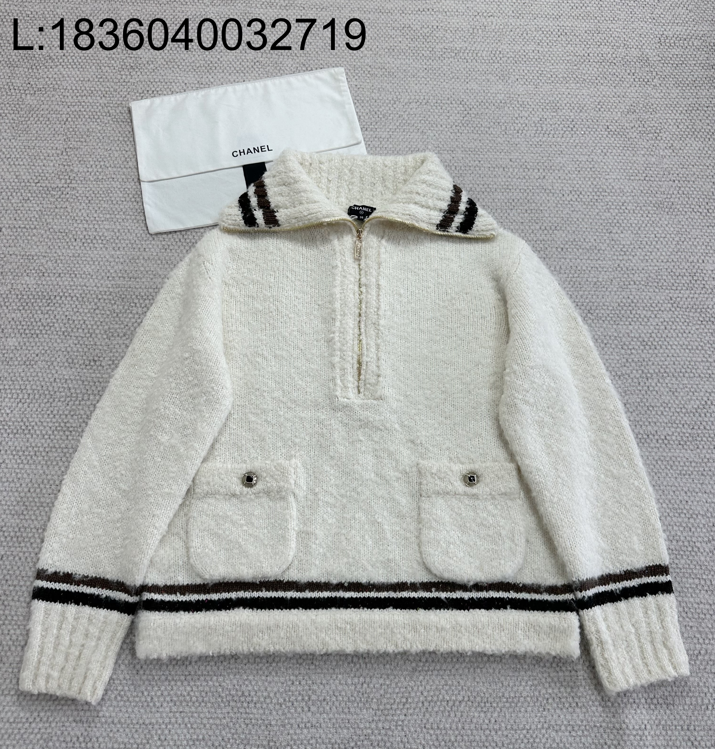 [타지아공장(tj공장) -여성전용] 샤넬 더블 포켓 하프집업 니트 화이트