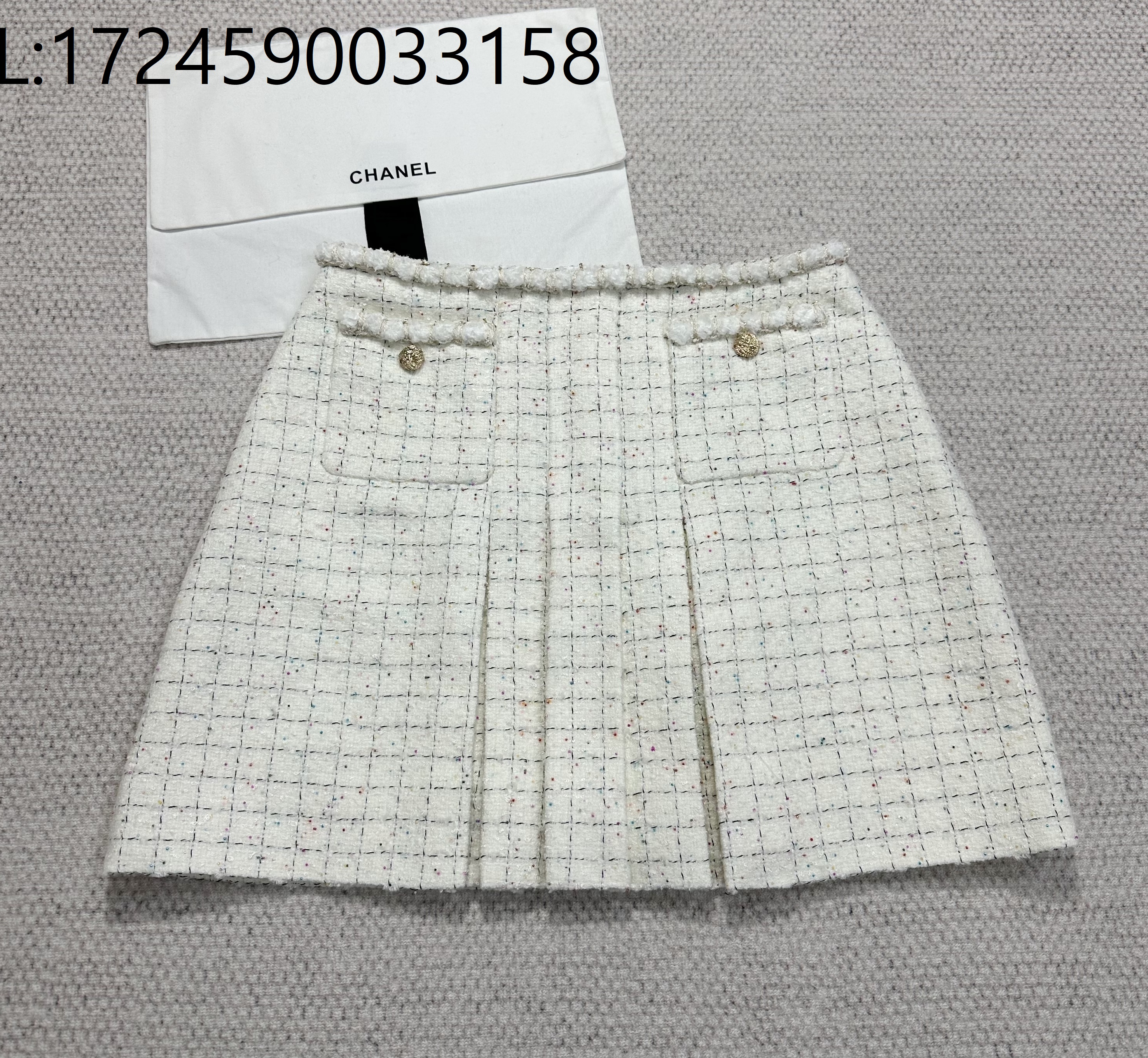 [타지아공장(tj공장) -여성전용] 샤넬 더블 포켓 체크 주름 스커트 아이보리