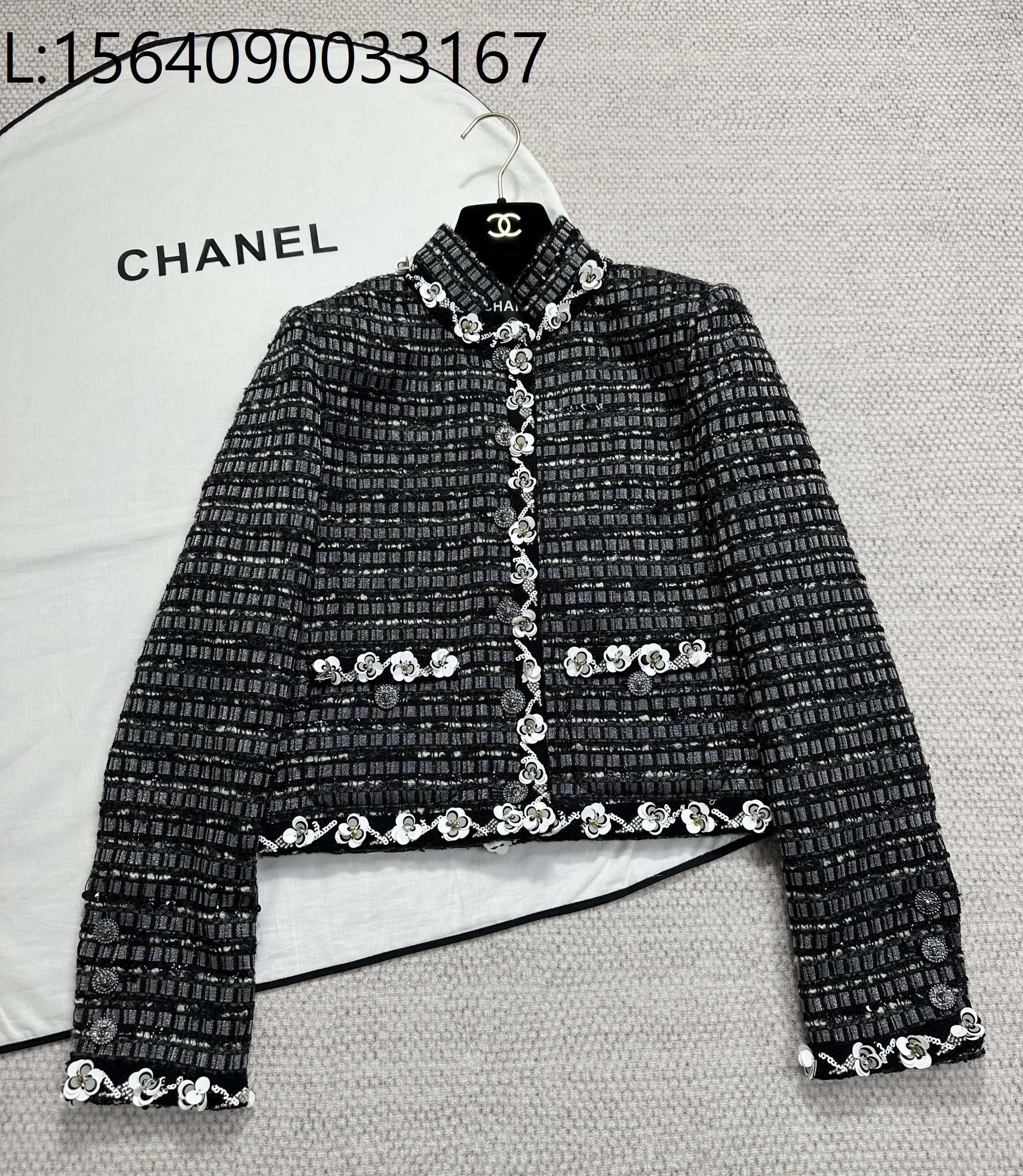 [타지아공장(tj공장) -여성전용] 샤넬 플라워 이음 배색 체크 자켓 블랙