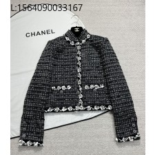 [타지아공장(tj공장) -여성전용] 샤넬 플라워 이음 배색 체크 자켓 블랙