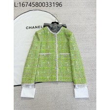 [타지아공장(tj공장) -여성전용] 샤넬 트위드 페이크 레이어링 그린 자켓 탈부작 후드