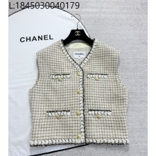 [타지아공장(tj공장) -여성전용] 샤넬 골드 단추 체크 자켓 조끼 라이트 베이지