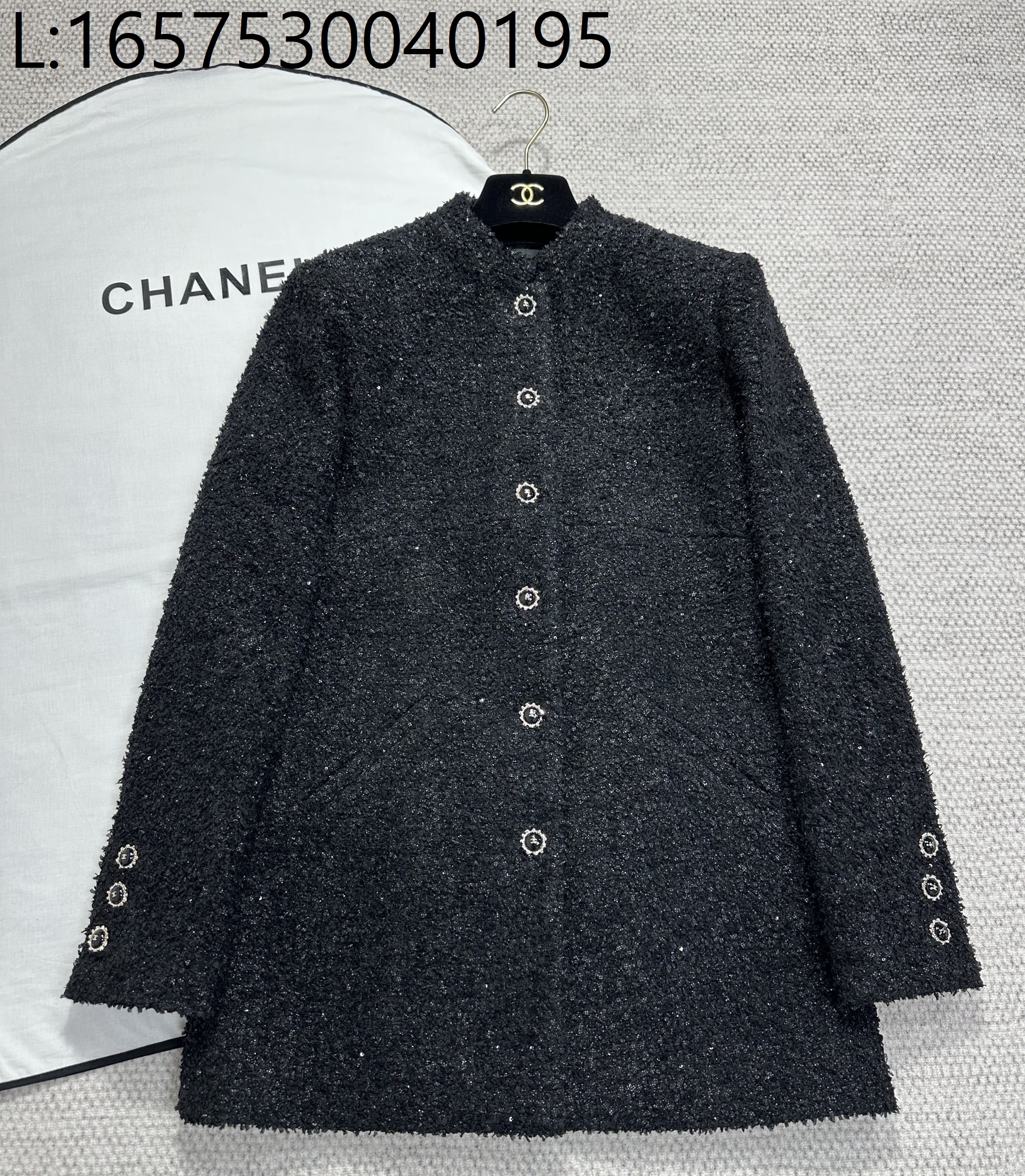 [타지아공장(tj공장) -여성전용] 샤넬 글리터 트위드 미디 롱 자켓 블랙