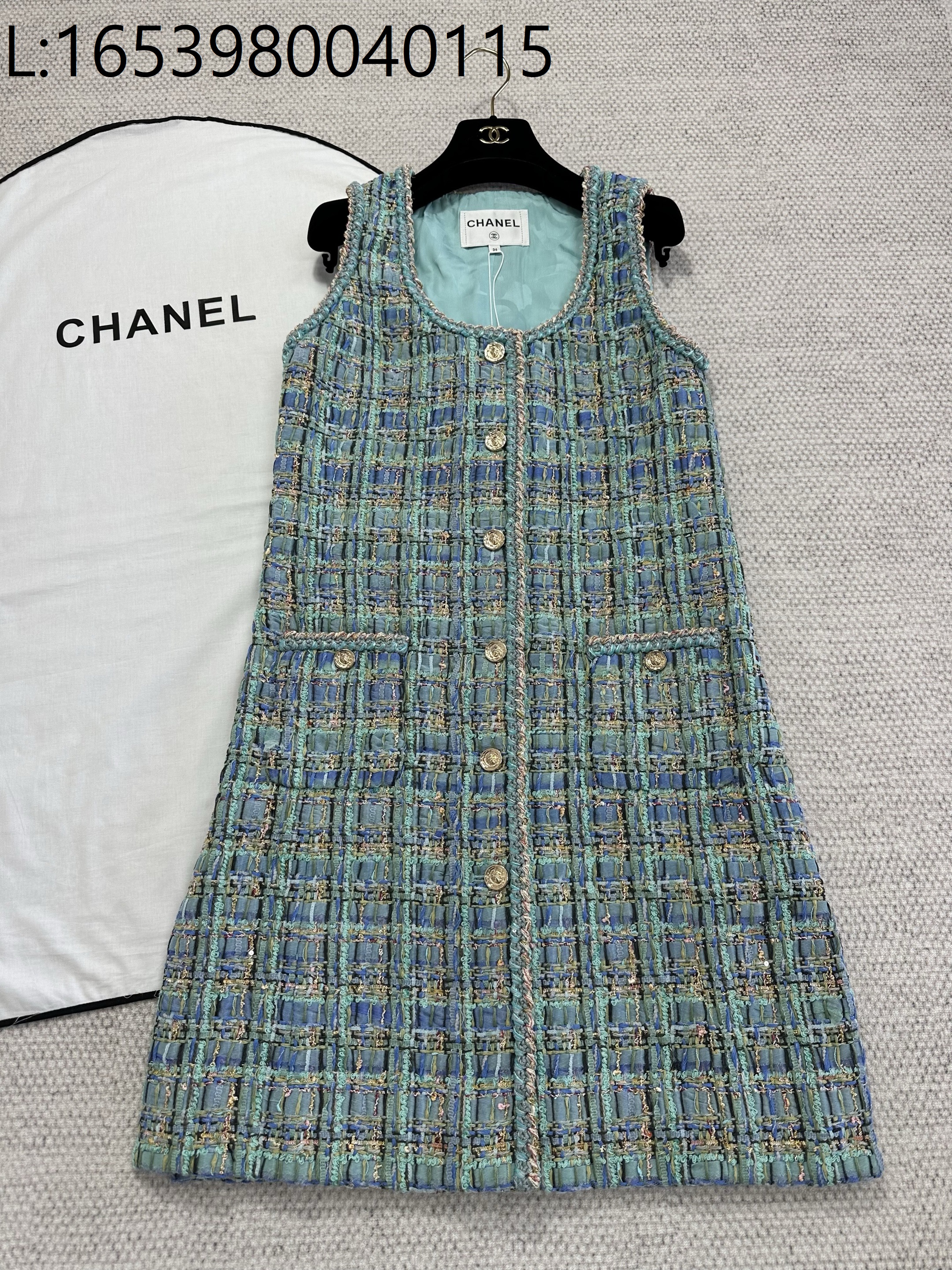 [타지아공장(tj공장) -여성전용] 샤넬 체크 우븐 단추 민소매 원피스 파보니누스