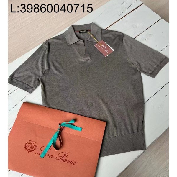 [LC공장] 로로피아나 버튼리스 니트 폴로 셔츠 반팔티 카라티 라이트 브라운