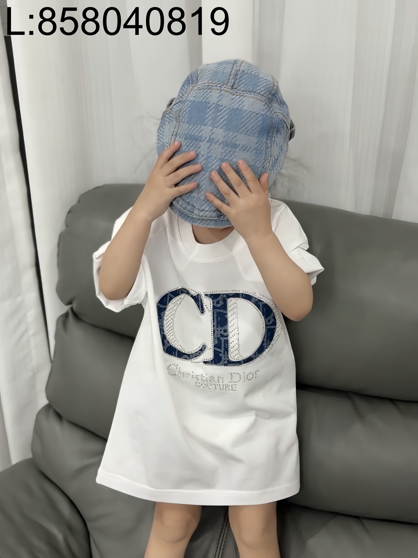 [AC아동복] 디올 큐빅 블루 CD 반팔티 화이트