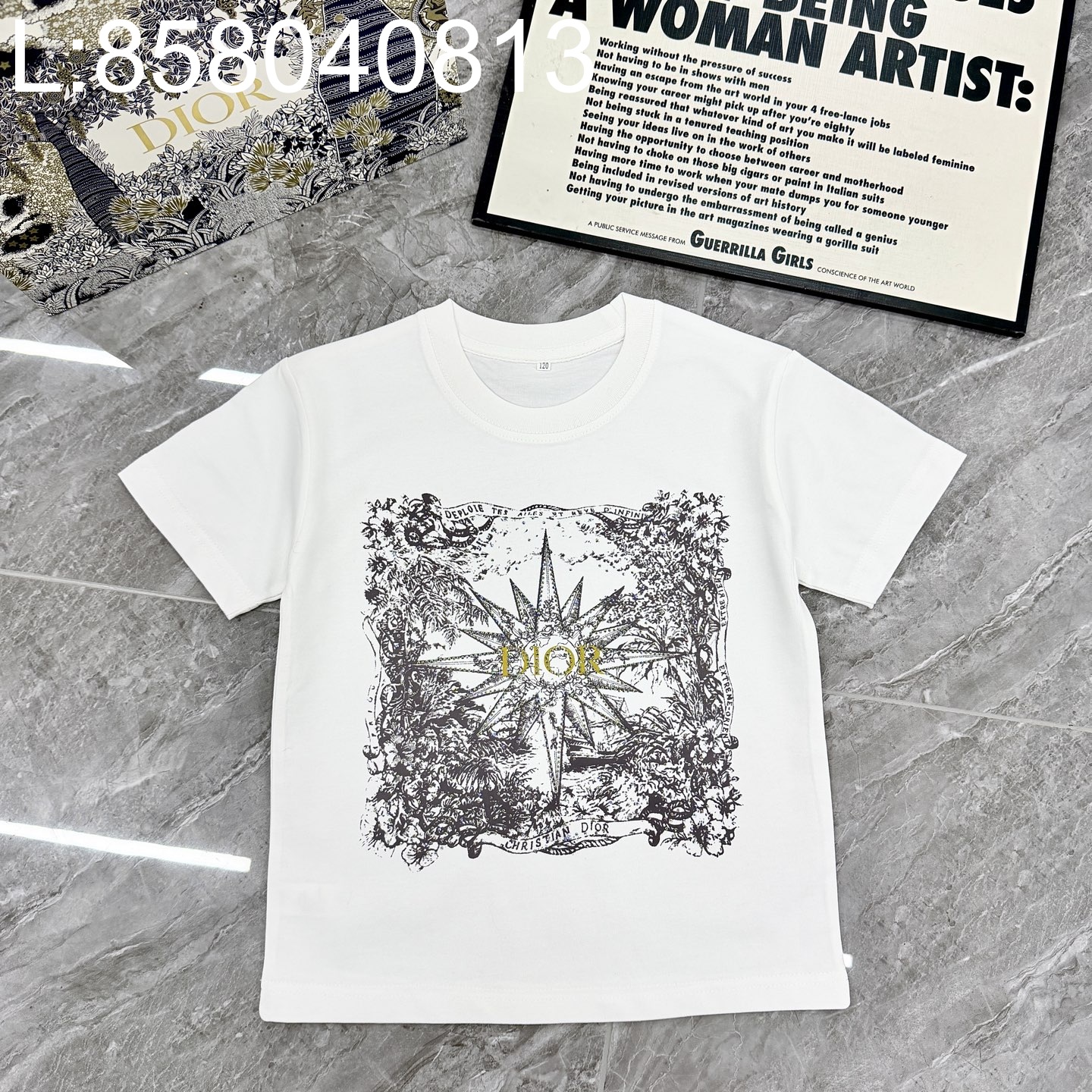 [AC아동복] 디올 큐빅 리브 드 인피니 모티프 반팔티 화이트